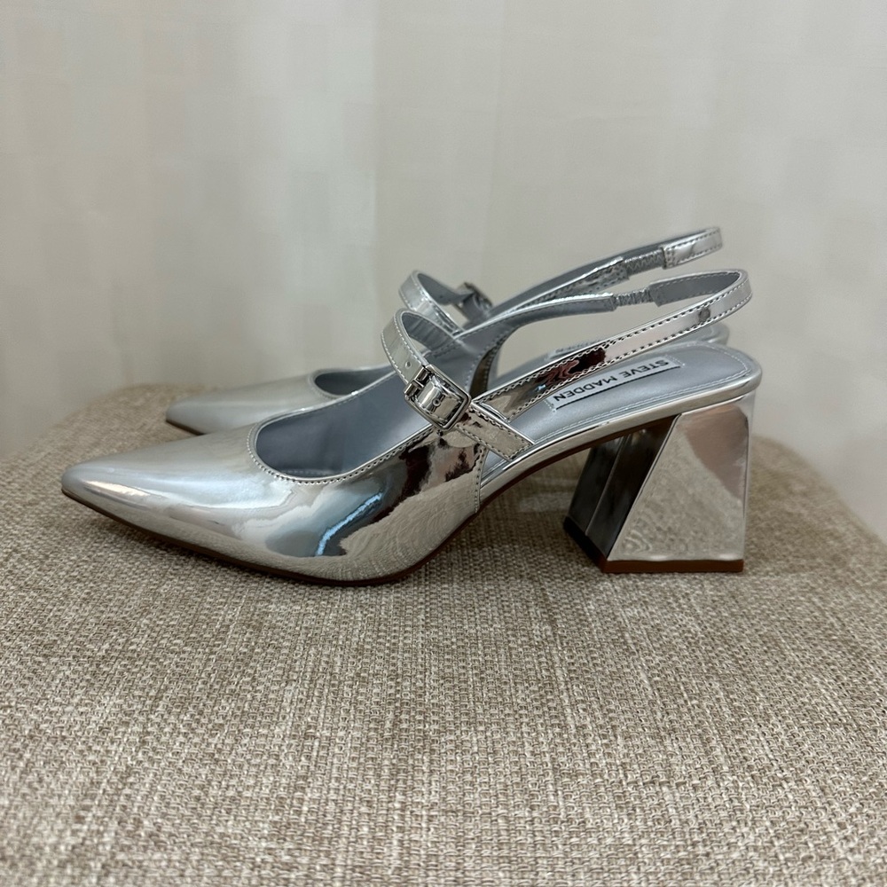Steve Madden Metallic Silver Block Heels